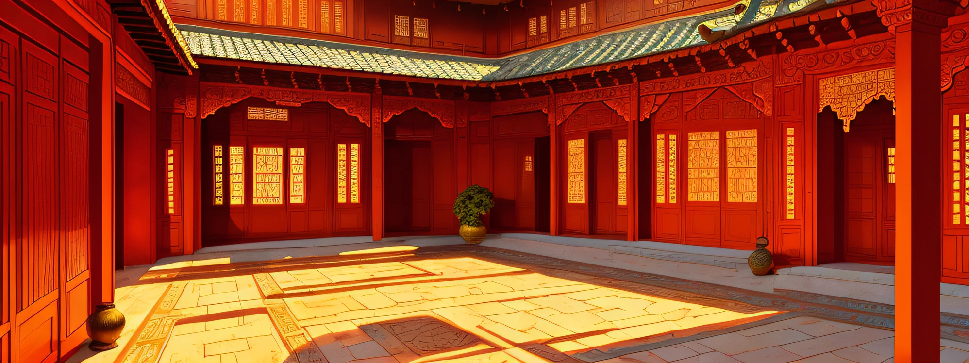 obra-prima, Mejor calidad, alta calidad, extremadamente detallado, una hilera de patios chinos, PALACIO DE LA INDIA ORIENTAL CON IMAGEN REALISTA