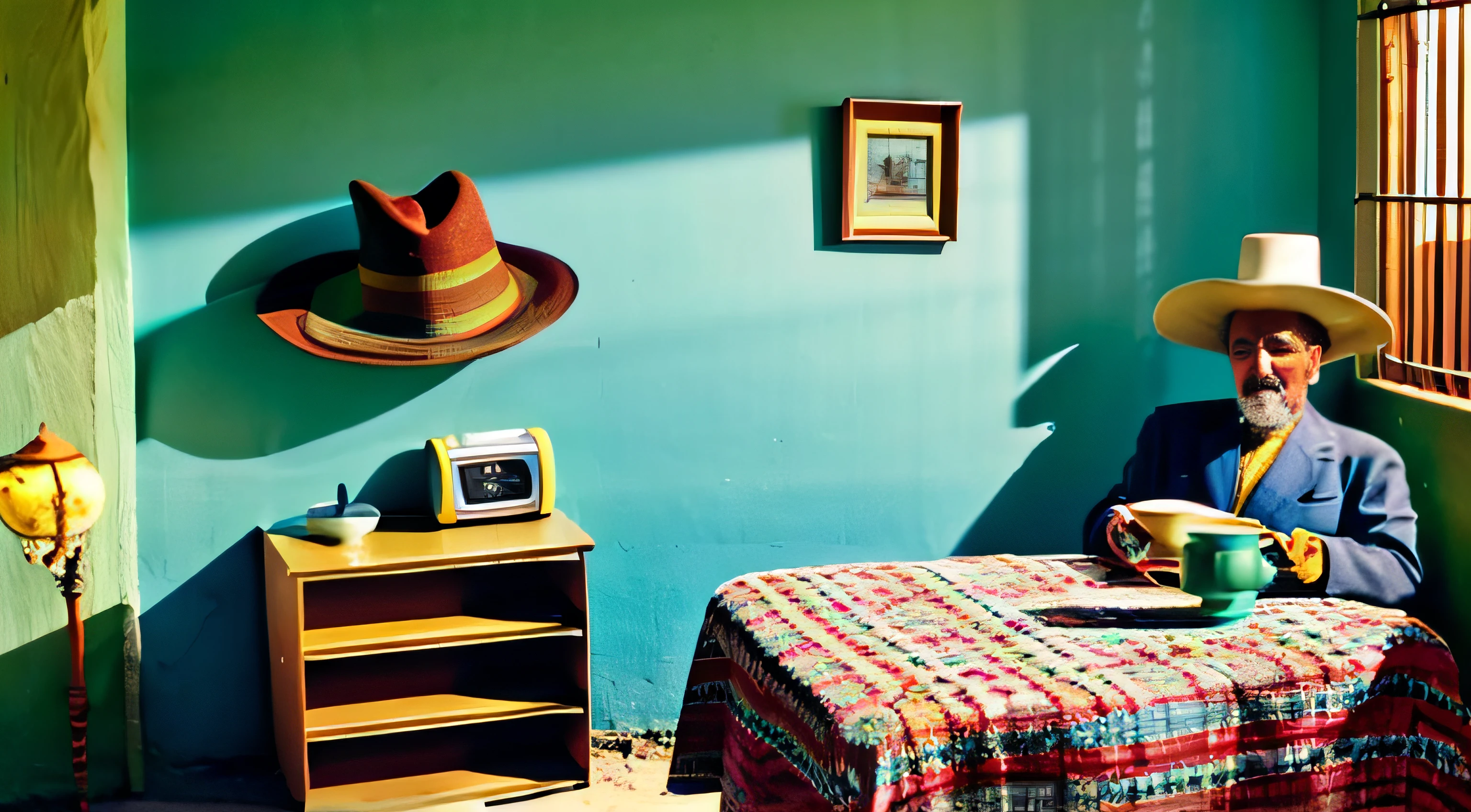 hay un hombre sentado en una mesa con una taza de café, Dirigido por: Nathalie Rattner, estilo William Eggleston, Dirigido por: Elsa Bleda, William Eggleston, Dirigido por: Etienne Delessert, inspirado em Gordon Parks, Dirigido por: Anson Maddocks, Dirigido por: Lee Loughridge, Dirigido por: Pedro Iglesias, Dirigido por: Russell Drysdale, Fotografía de Condé Nast Traveler