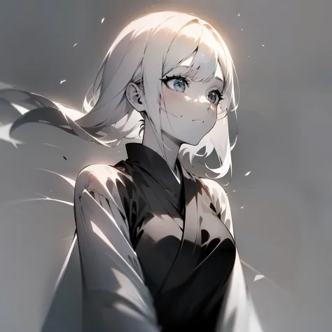 (White-haired girl: 1.2, minimalist: 1.1, Japanese anime, masterpiece, delicate: 1.2, high detail, light and shadow, shadow, fin...