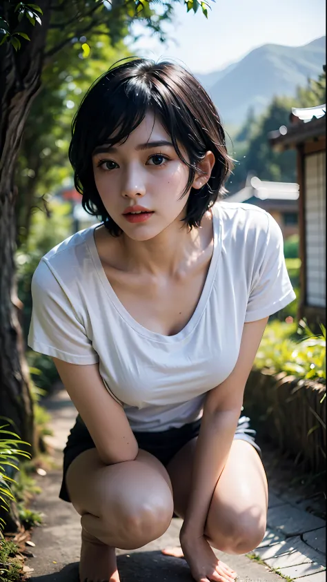 (best quality, 8k, 32k, masterpiece, uhd:1.2),photo of pretty japanese woman,black short hair,beauty face,(leaning forward:1.3),...