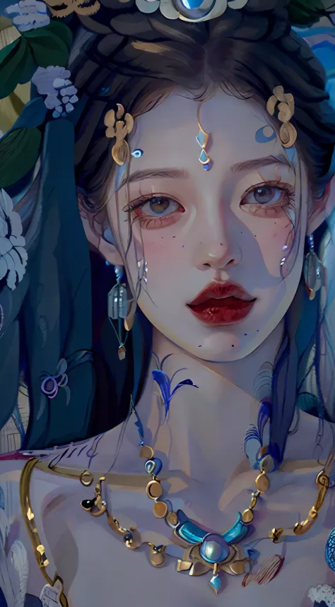 a close up of a woman wearing a blue dress and a necklace, stunning digital illustration, 4k highly detailed digital art, great digital art with details, Guviz-style artwork, intricate digital painting, 4 K detail fantasy, Detailed digital anime art, Exqui...