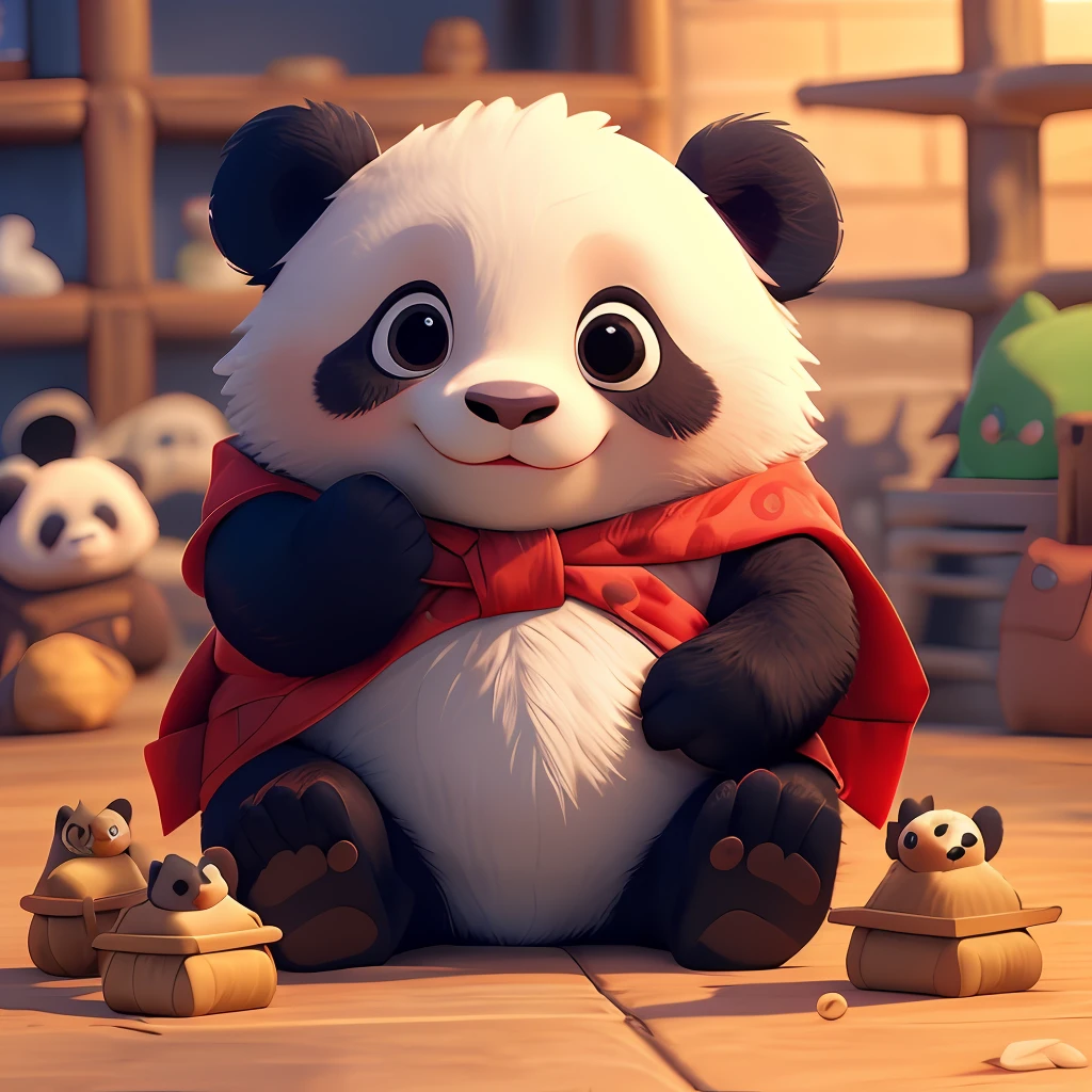 : 3。Bébé panda、dessin animé、Animaux à fourrure、Cercles sombres、dormir、Dormi dans un tas de lingots、Beaucoup de lingots、Super Duo Po、non-humain、Fond rouge，couleur rouge