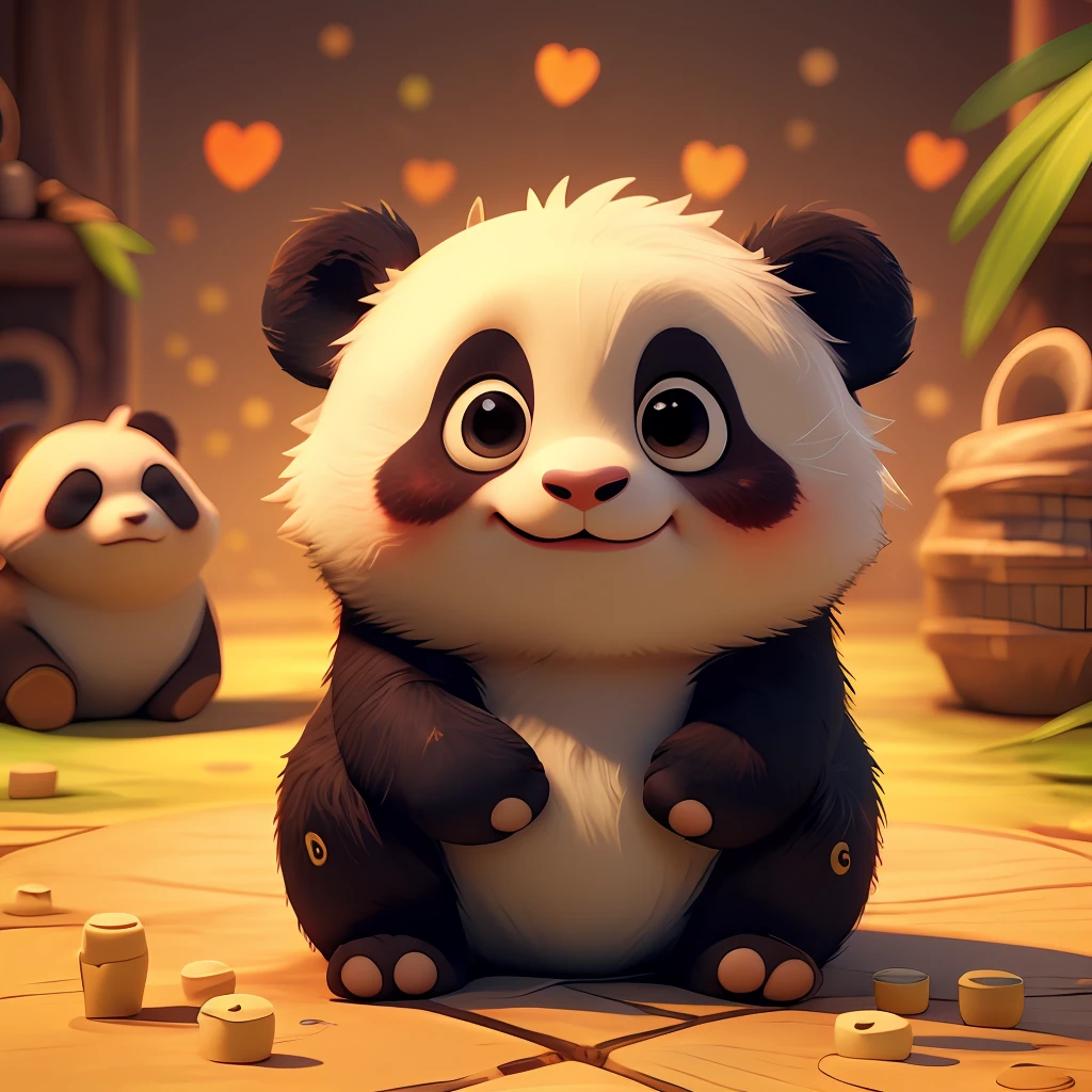 : 3。Baby Panda、Cartoonartig、Pelzige Tiere、dunkle Ringe、schlafen、In einem großen Haufen Goldmünzen geschlafen、unmenschlich、Roter Hintergrund，Rotlicht