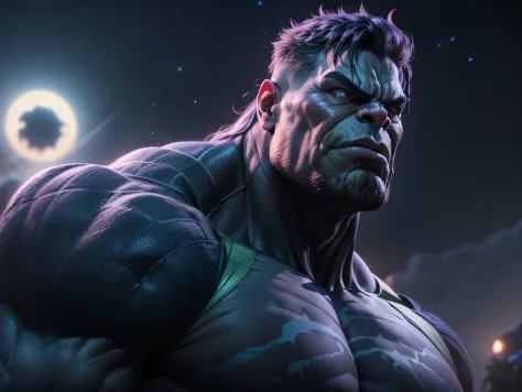 Close a powerful threat, The imposing appearance of the mighty Hulk dressed as Thanos, menacing stare, ricamente detalhado, Hipe...