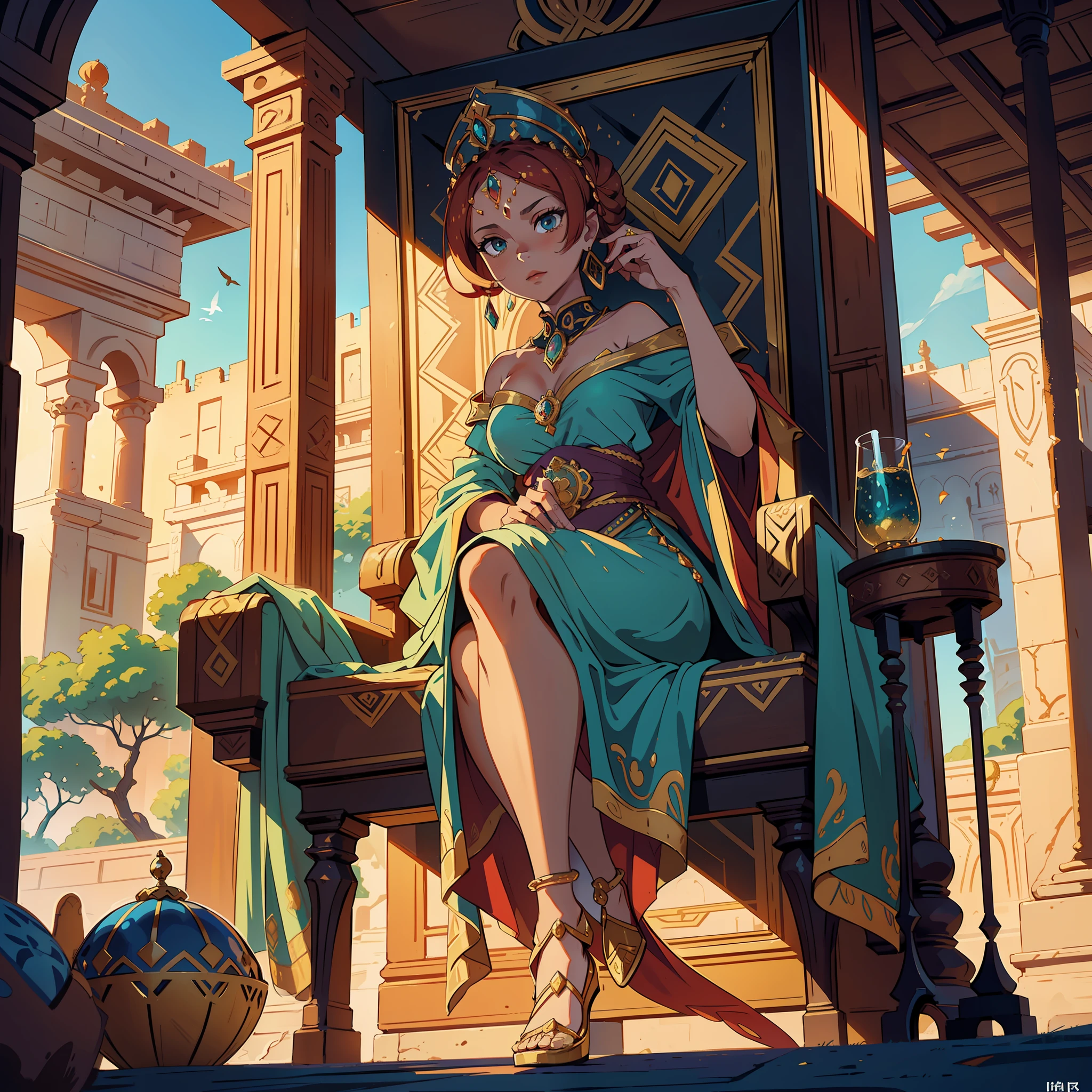 Step into a mesmerizing world of ancient splendor as you witness the grandeur of a Sub-Saharan Queen seated regally on her throne in a magnificent desert palace. This Leonardo.ai prompt offers a captivating cinematic low-angle shot, immersing you in the opulence and power of a powerful monarch ruling over a vast and arid kingdom.