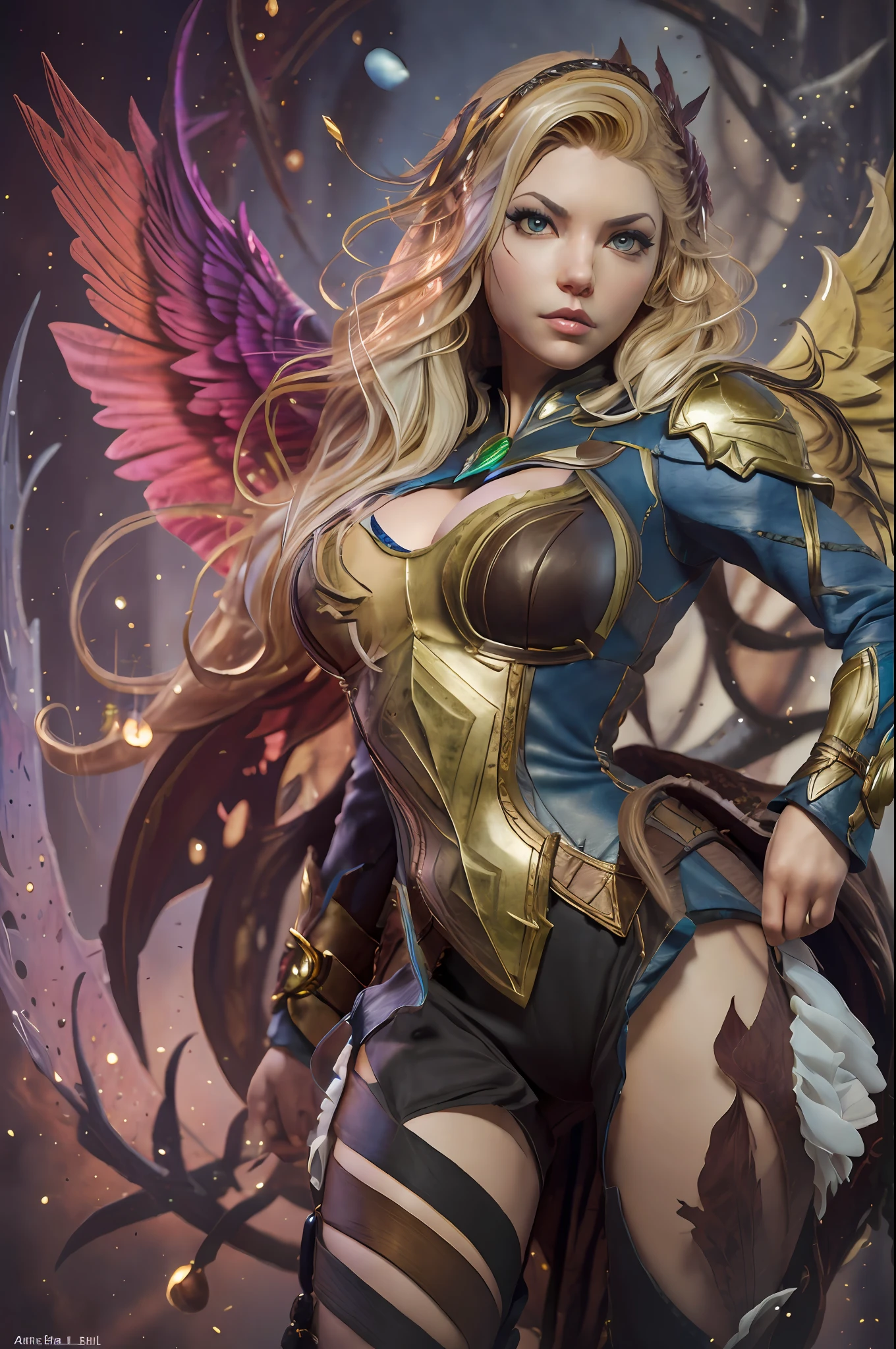 a close up of a woman in a costume with wings, artgerm julie bell beeple, extremely detailed artgerm, artgerm jsc, artgerm detailed, featured on artgerm, ig model | artgerm, samira from league of legends, as seen on artgerm, artgerm and rossdraws, Full Body Woman.