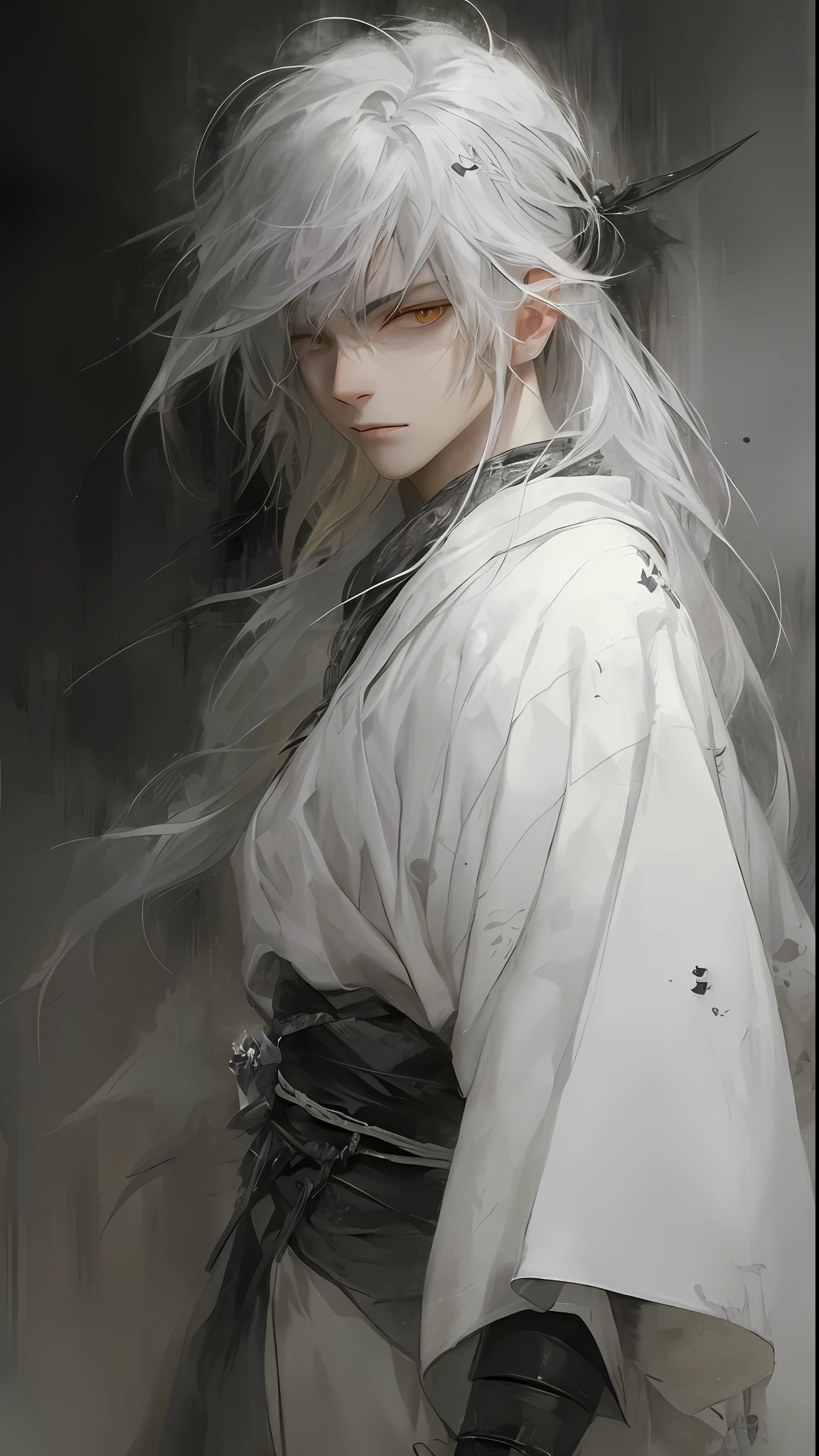 A painting of a man with white hair and a white robe - SeaArt AI