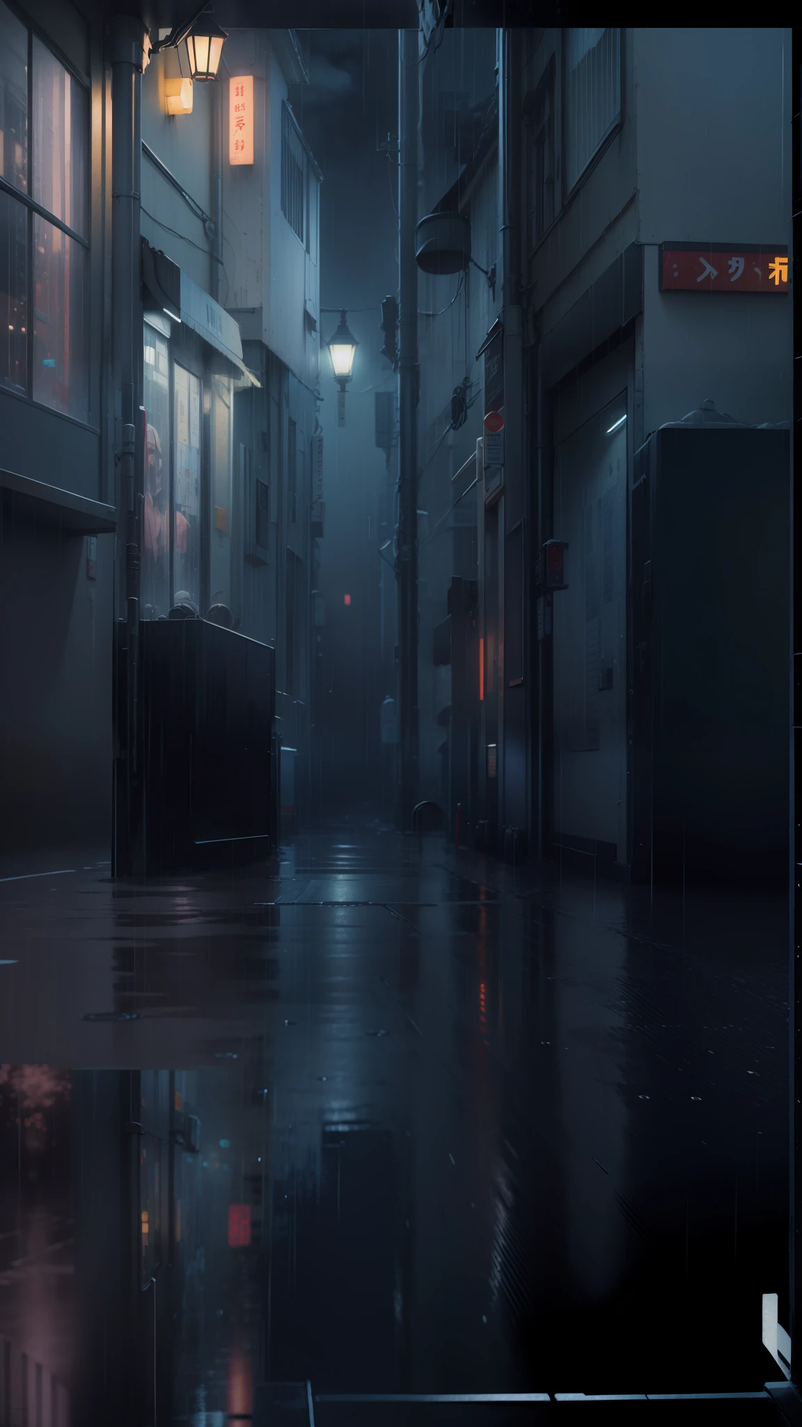 Cena de anime sombrio, chuva. ultra-detalhado, Streets with chuva, Pixel chuva,, Pixelate chuva, Street in the chuva at night, Ruas derrotadas， estilo neo preto, chuvay city at night, arte conceitual,. arte conceitual, digital chuva，estilo de anime