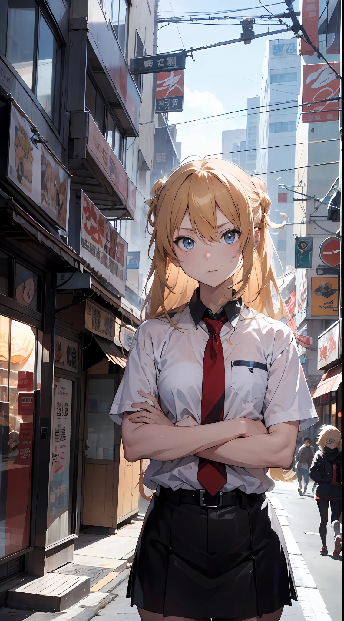 Anime-Figuren mit blonden Haaren und blauen Augen in futuristischer Umgebung, bestes Anime 4k Konachan-Hintergrundbild, Badass-Anime 8 K, Schlüssel-Anime-Kunst, Digital cyberpunk anime art, fortgeschrittene digitale Anime-Kunst, Anime-Mecha-Ästhetik, Nagito Komaeda, Großer Anime-Typ mit blauen Augen, hübscher Kerl in Dämonentöter-Kunst, Detaillierte digitale Anime-Kunst