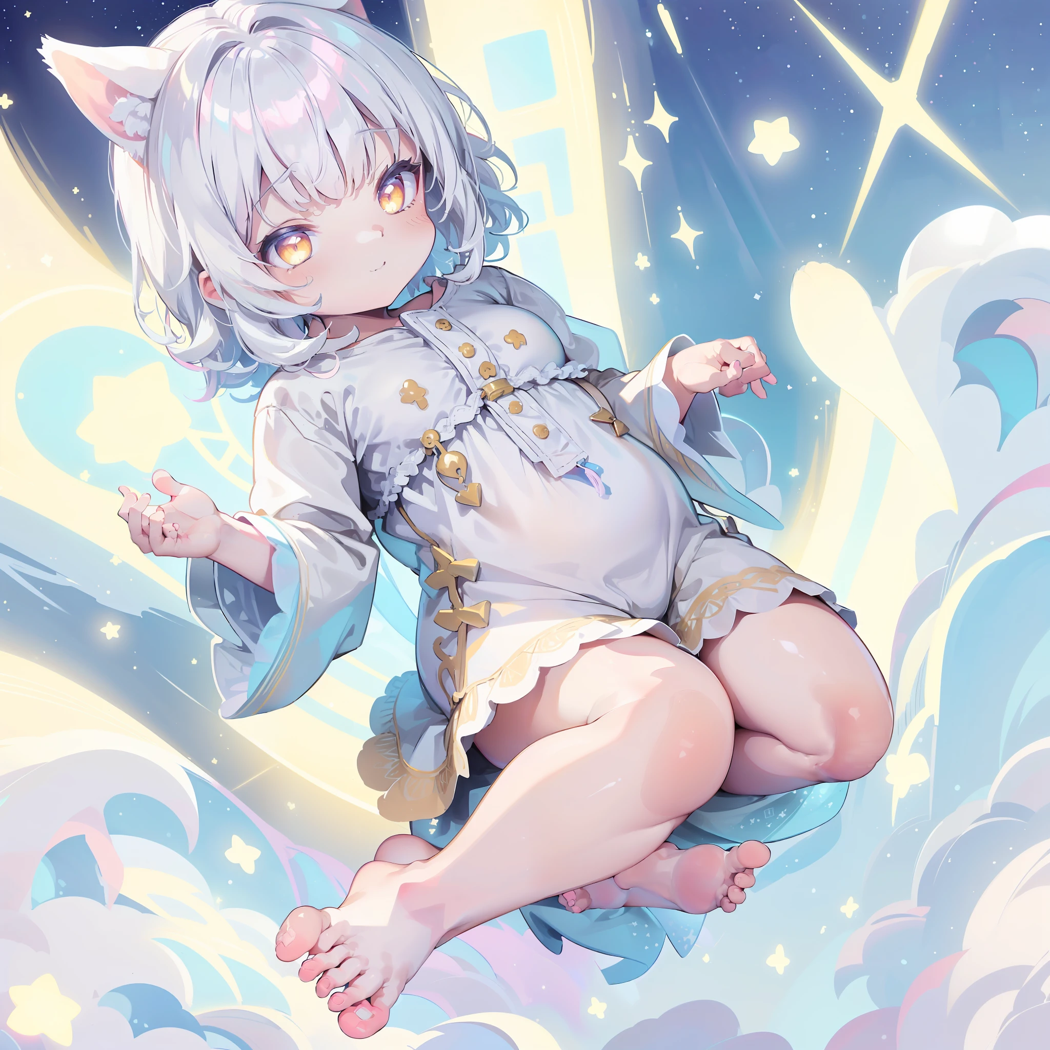 Anime girl sitting on a cloud with a cat ears and a star - SeaArt AI