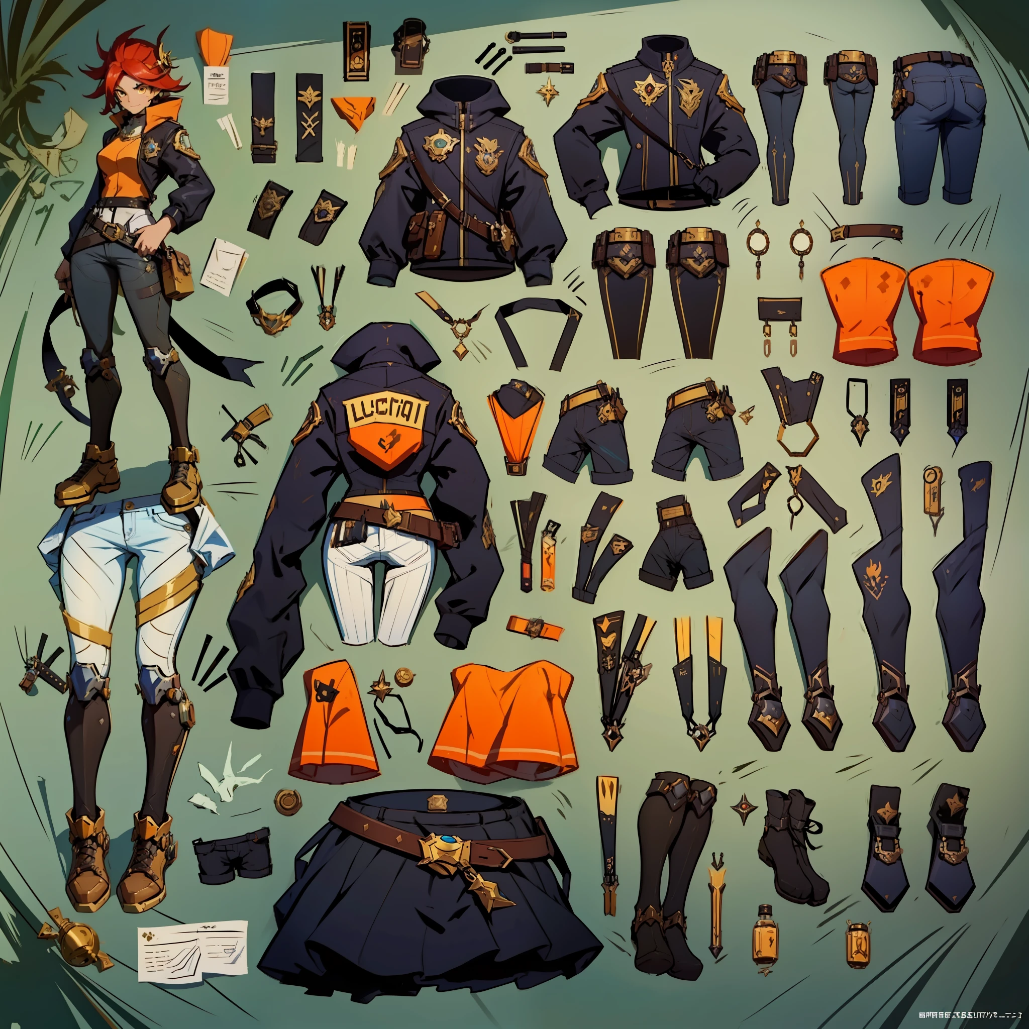 Close-up of a man in a gun costume, ((character concept art)), tall figure, ((character design sheet, same character, front, side, back)) maple story character art, video game character design, video game character design, maple story gun girl, girl with cute cartoon rabbit hairpin on her head, yellow glowing decoration on girl's clothes, expert high detail concept art, metal bullet concept art, funny character design, Lucio as a woman, gravity dash inspiration, sticky tar. Concept art, belt buckle at waist, steampunk weapon,