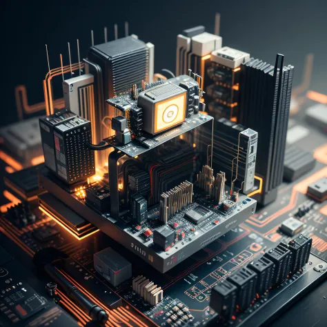 Big data, circuit boards, wiring, technology, chips, artificial intelligence, electronic, 8k, ultra realistic, render