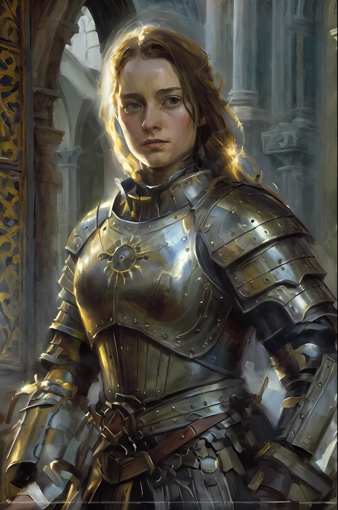 (realisti: 1.3), Joan of Arc, Complicated details, Upper body portraiture \(work of art\), ((tmasterpiece,beste-Qualit)), ((cinematiclight)), [a handsome female|buffalo|A seductive goddess],dynamics, A hyper-realistic , awesome, Dark Fantasy \(style of\), Detailed armor