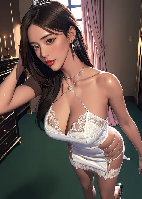 ((midynight, Need, 8K, tmasterpiece:1.3)), View Full Body 1：2，Long legs, Focalors:1.2, Supermodel beauty:1.4,The ratio of the upper body to the lower body itself5：8，Slender thighs，Height 1.8 meters，Four-pack abs，Fitness trainer，Waist 63, ((Long dark brown ...