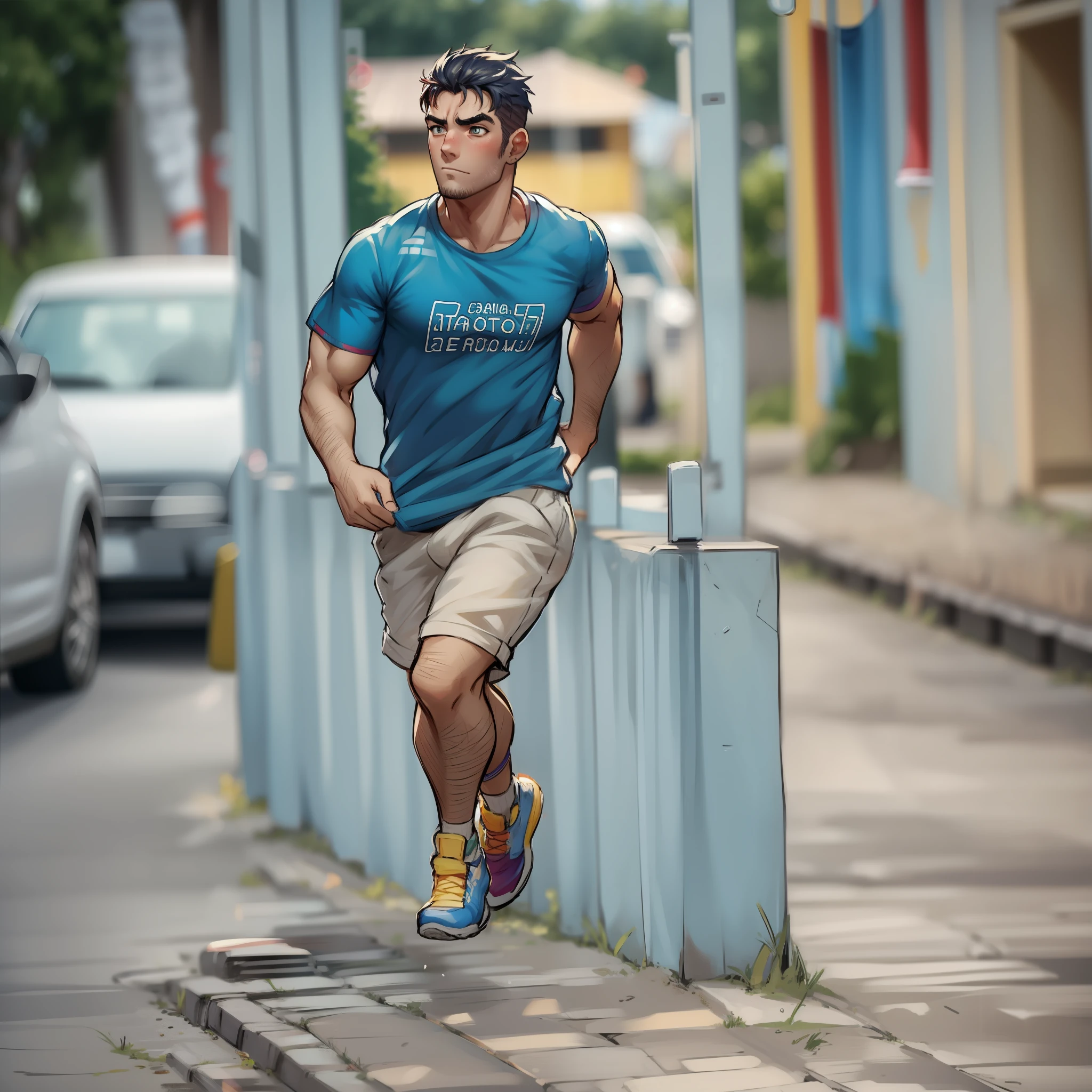 Un homme qui court en t-shirt blanc, bermuda et chaussures claires , visage détaillé , seul, Image sans arrière-plan