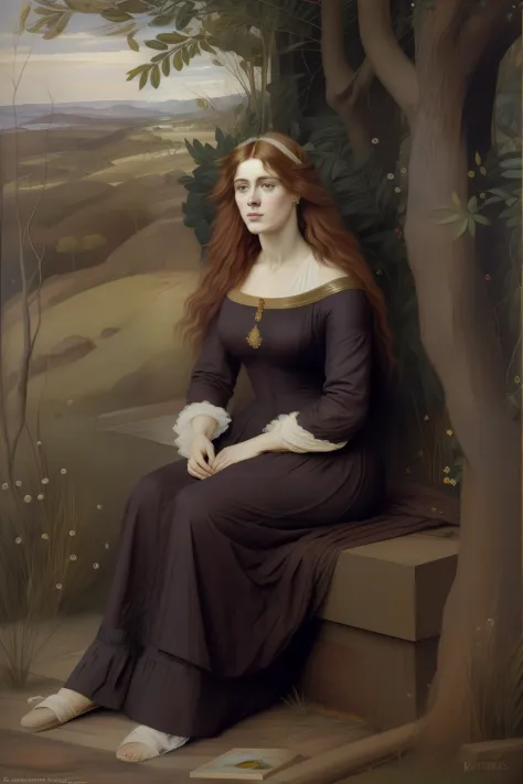 cabelos pretos. (((Pre-Raphaelite painting))) mulher selvagem, peles no mato, sabugueiro, Shy, envergonhado, Corar