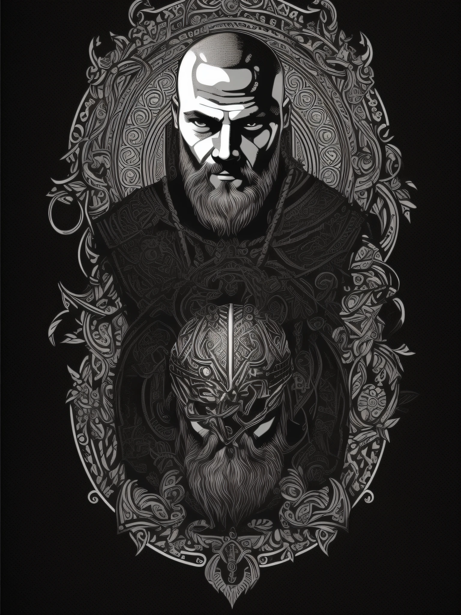 ragnar lothbrok, t-shirt art, 2D, ((black background :1, 5)) - SeaArt AI