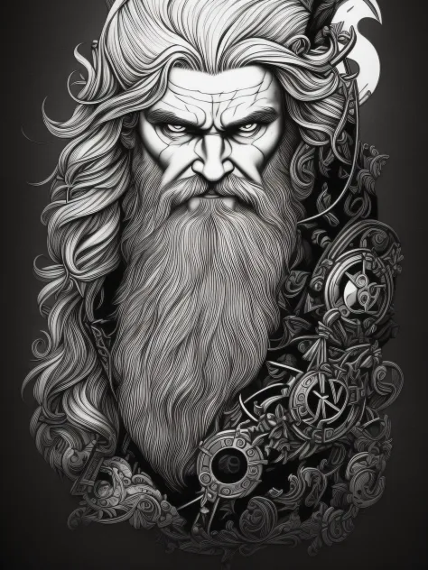 odin, arte da camiseta, 2d, ((fundo preto: 1, 5)), vetor, cores vivas, obra-prima, melhor qualidade, detalhes intrincados, perfe...