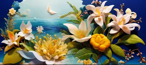 Melhor qualidade, obra-prima, ultra alta res, foto realista: 1.4, surrealismo, oniric, Stephanotis floresce, arte abstrata, bord...