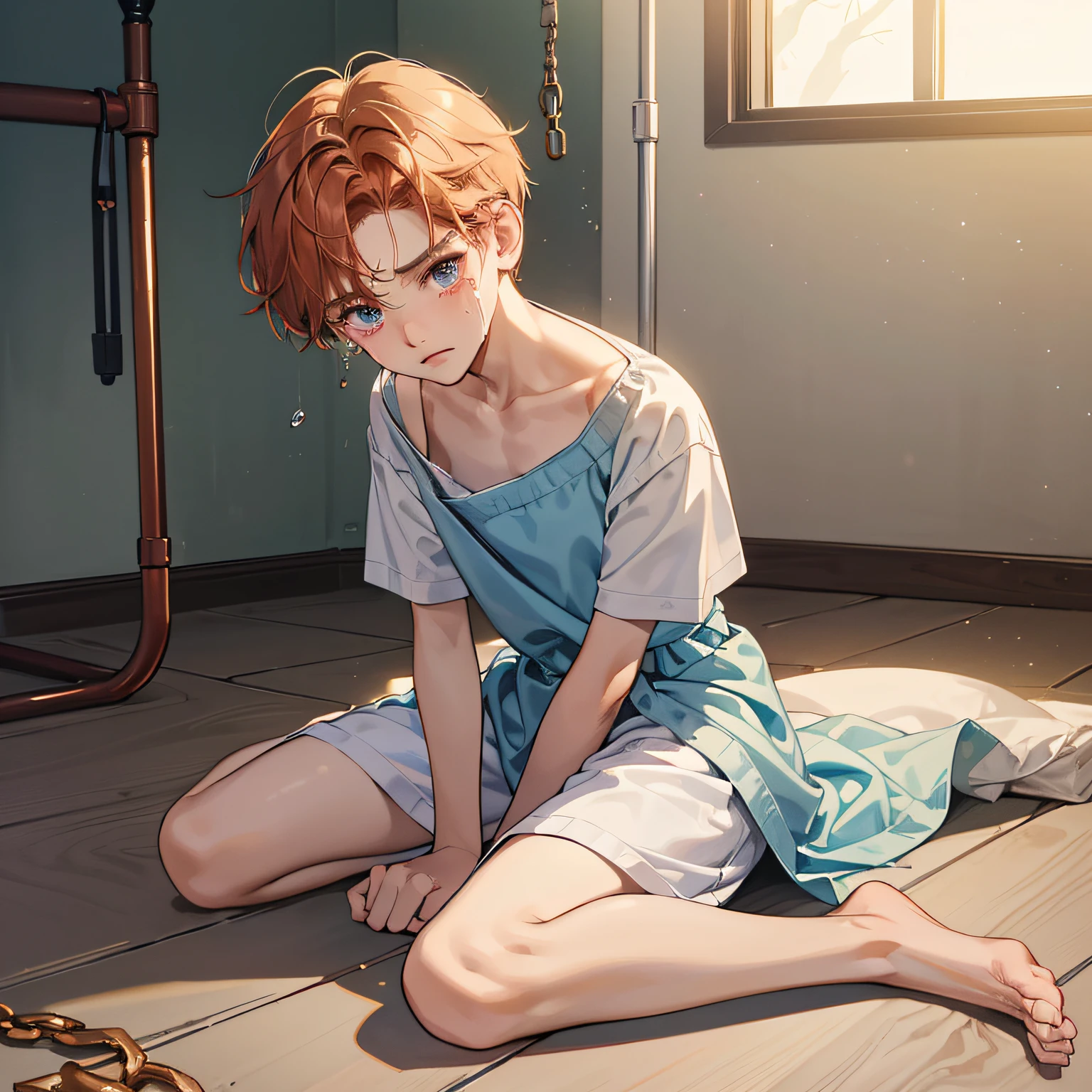 Anime girl sitting on the floor with her legs crossed - SeaArt AI