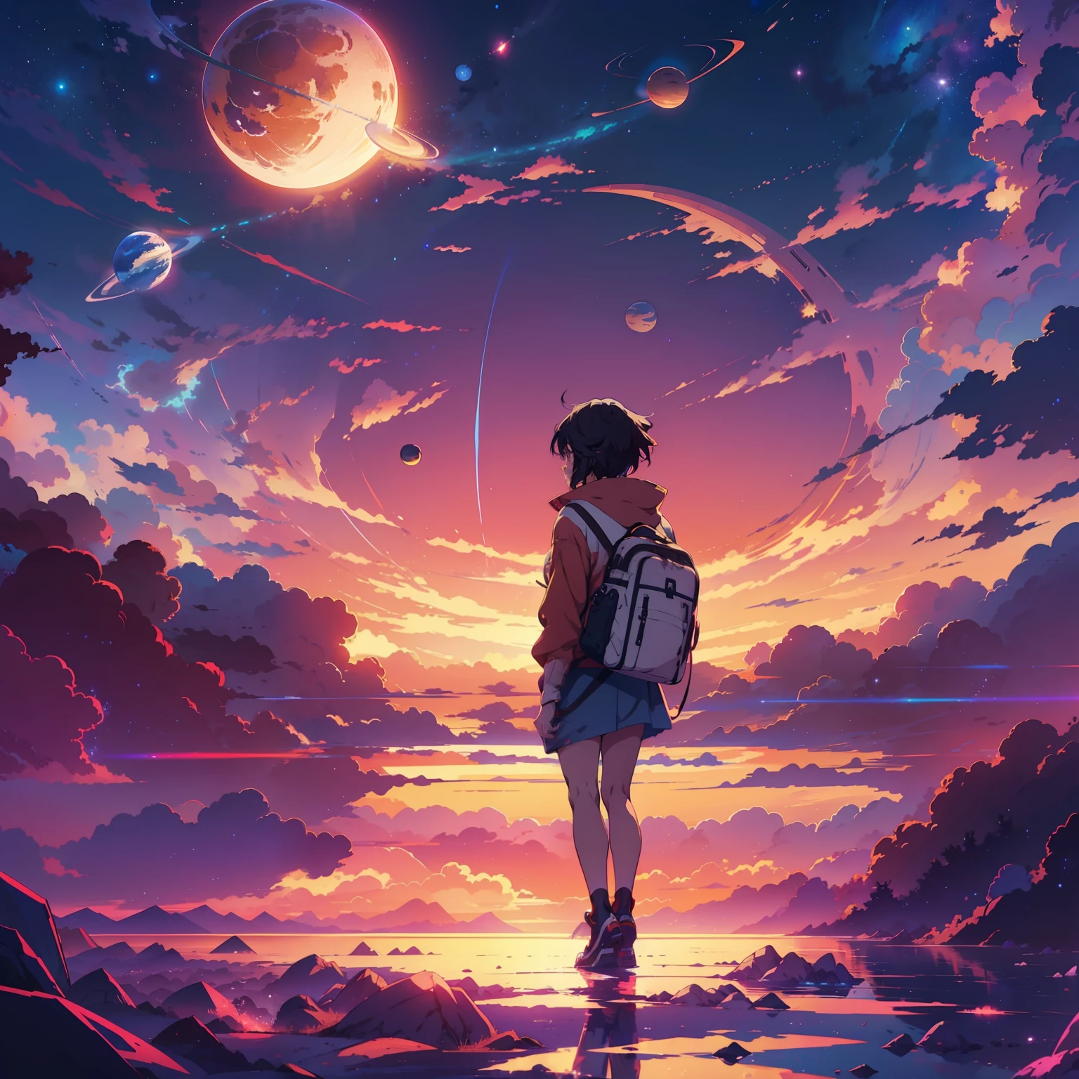 Sunset - otherworldly planet Anime - Anass Benktitou - Drawings &  Illustration, Landscapes & Nature, Other Landscapes & Nature - ArtPal