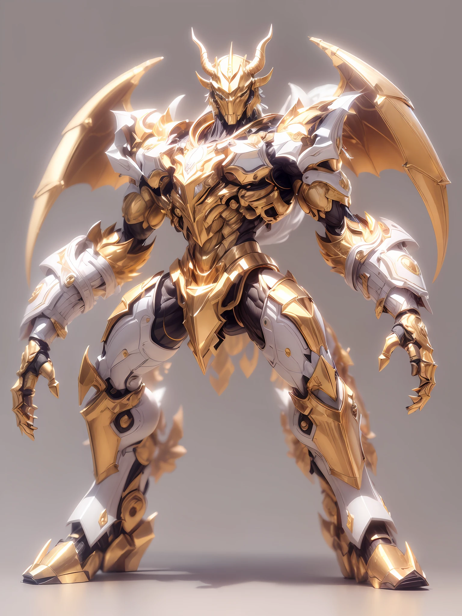 A close up of a golden and white robot with a large wing - SeaArt AI