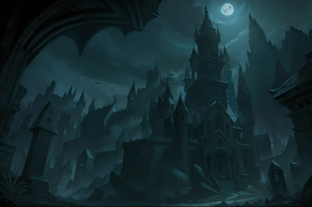 "a hauntingly atmospheric depiction of a dark and mysterious castle, evoking the presence of count dracula himself."