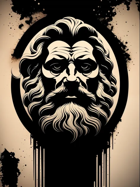 Zeus, t-shirt art, 2D, ((black background :1, 5)), vector, vivid colors, masterpiece, best quality, intricate details, perfect s...