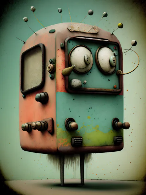 retro telefono movil , colores de tierra, punk, feliz, optimista, Don Hertzfeldt, El Bosco, Gabriel Pacheco