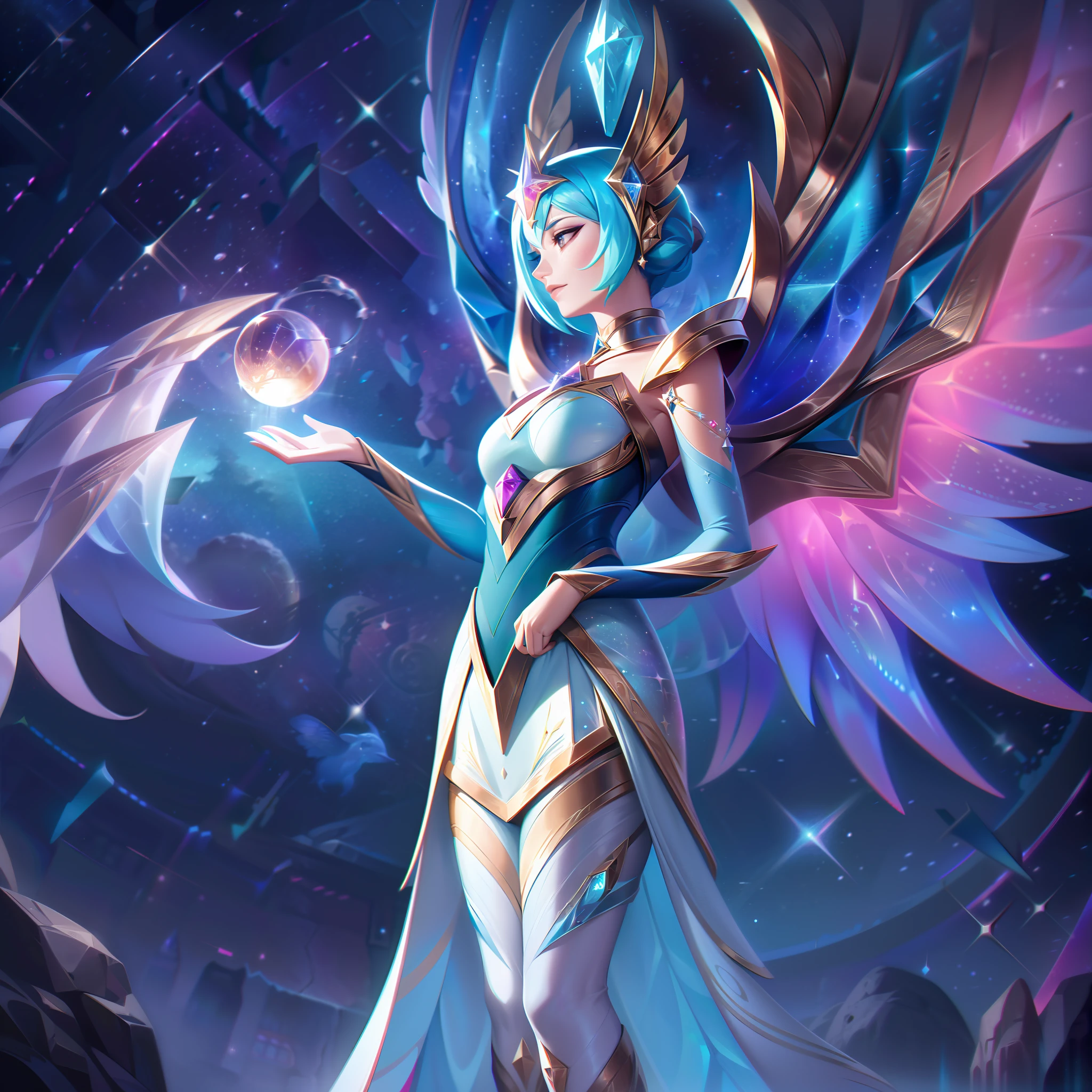 The Epic Skin "Star Guardian Emprekyara" depicts the Weather Warden as a celestial guardian of the stars, embracing the cosmic theme in a stunning and captivating manner.

In the splash art, Emprekyara's appearance undergoes a mesmerizing transformation. She now stands as a radiant and ethereal Star Guardian, adorned in celestial-themed armor and resplendent with starry motifs. Her attire features intricate designs of stars and constellations, symbolizing her connection to the cosmos.

Emprekyara's eyes shimmer with the brilliance of the stars, reflecting her role as a guardian of the celestial realm. Her pose exudes confidence and determination, as if she is ready to protect the cosmos with her cosmic powers.

Her wings have transformed into luminescent and iridescent structures, radiating with starlight and cosmic energy.

In the background, a cosmic starry sky unfolds, with twinkling stars and swirling nebulae, adding to the sense of wonder and celestial beauty.

The color palette is a captivating blend of cosmic hues, featuring deep blues, purples, and brilliant bursts of starlight, creating an enchanting and otherworldly atmosphere.