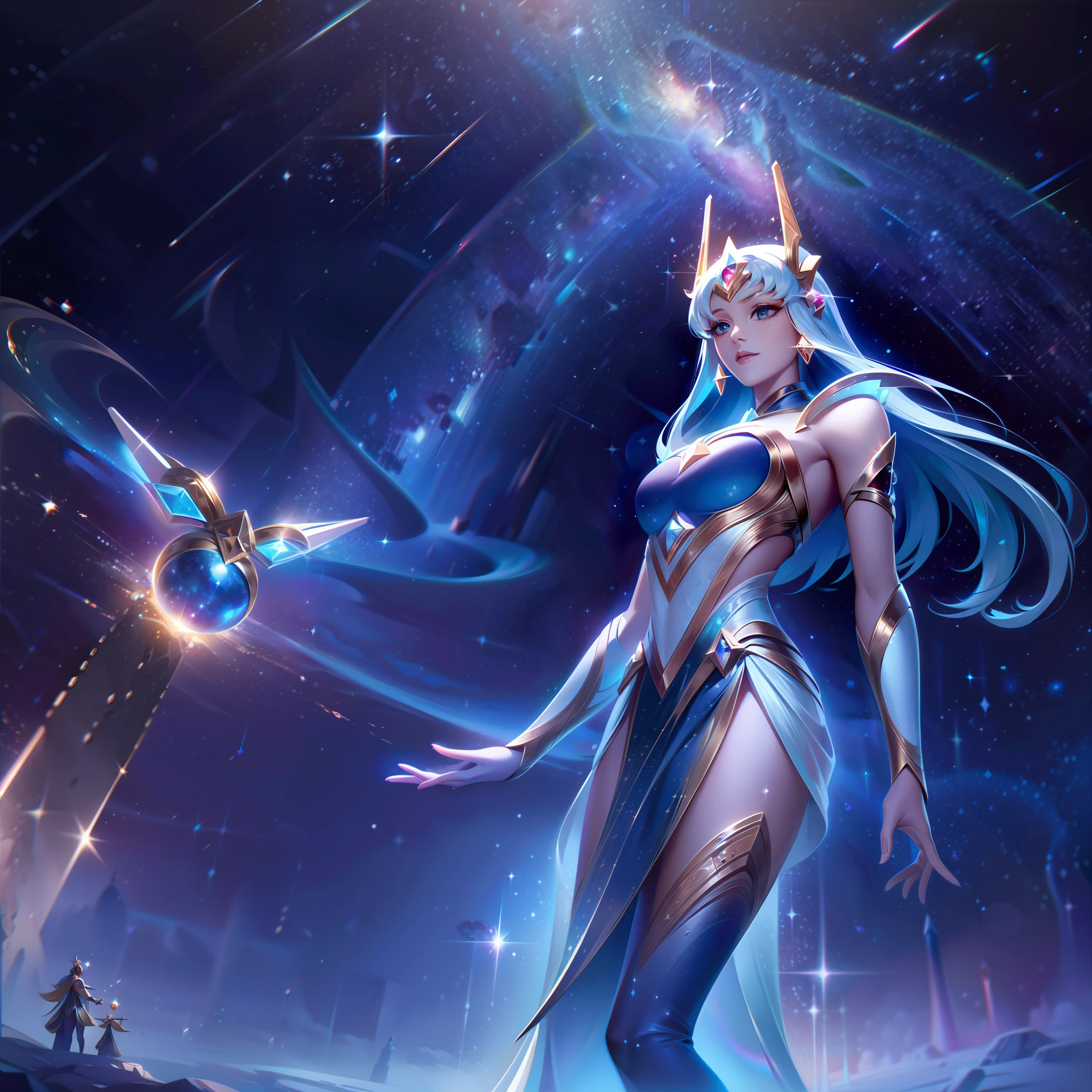 A pele épica "Guardian Star Emprekyara" retrata o Guardião do Tempo como um guardião celestial das estrelas, Abraçando o tema cósmico de uma forma impressionante e cativante. Na arte respingo, A aparência de Emprekyara passa por uma transformação hipnotizante. Ela agora é como uma Guardiã Estelar radiante e etérea, adornado em armadura de tema celestial e resplandecente com motivos estrelados. Seu traje apresenta desenhos intrincados de estrelas e constelações, simbolizando sua conexão com o cosmos. Os olhos de Emprekyara brilham com o brilho das estrelas, refletindo seu papel como guardiã do reino celestial. Sua pose exala confiança e determinação, como se ela estivesse pronta para proteger o cosmos com seus poderes cósmicos. Suas asas se transformaram em estruturas luminescentes e iridescentes, irradiando luz estelar e energia cósmica. no fundo, um céu estrelado cósmico se desenrola, com estrelas cintilantes e nebulosas giratórias, aumentando a sensação de admiração e beleza celestial. A paleta de cores é uma mistura cativante de tons cósmicos, com blues profundo, roxos, e explosões brilhantes de luz das estrelas, criando uma atmosfera encantadora e sobrenatural, vibração de sailor moon.