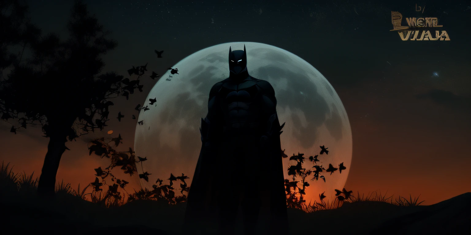 Batman na noite com a lua atras