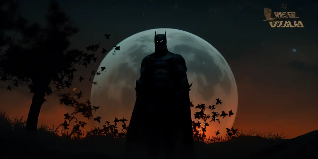 Batman na noite com a lua atras