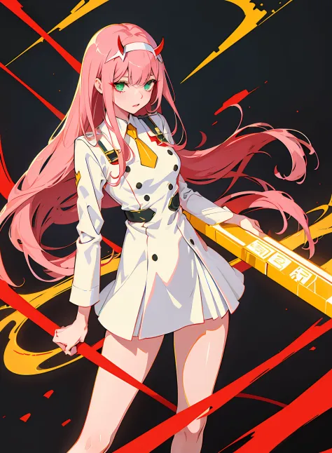 zero two \(darling in franxx\), darling in franxx, 1girl, bangs, bite, shadow, long hair, small breasts, large thighs, makeup, r...