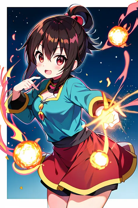 Anime girl, empunhando uma bola de fogo, estilo anime Konosuba, fire!! corpo inteiro, anime moe artstyle, Konosuba, bola de fogo...