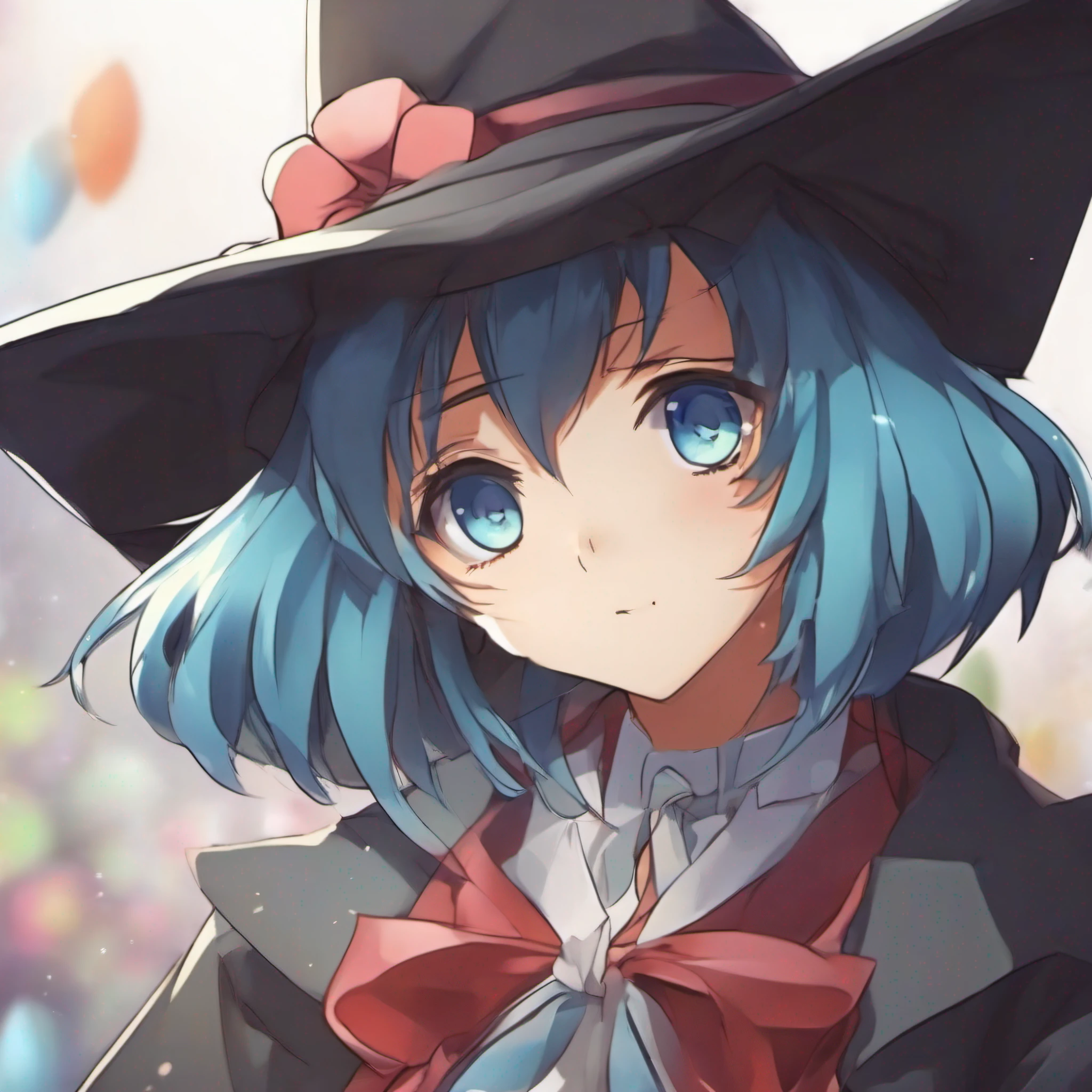 Anime girl with blue hair wearing a black hat and bow tie - SeaArt AI