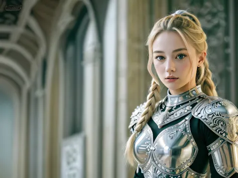 A woman in armor poses for a photo in a room, Chica con armadura de caballero, Chica armadura, Hermosa caballero femenina, de una hermosa caballero femenina, Paloma Cameron con una armadura de caballero, imogen poots as a d&D Paladin, gorgeous female palad...