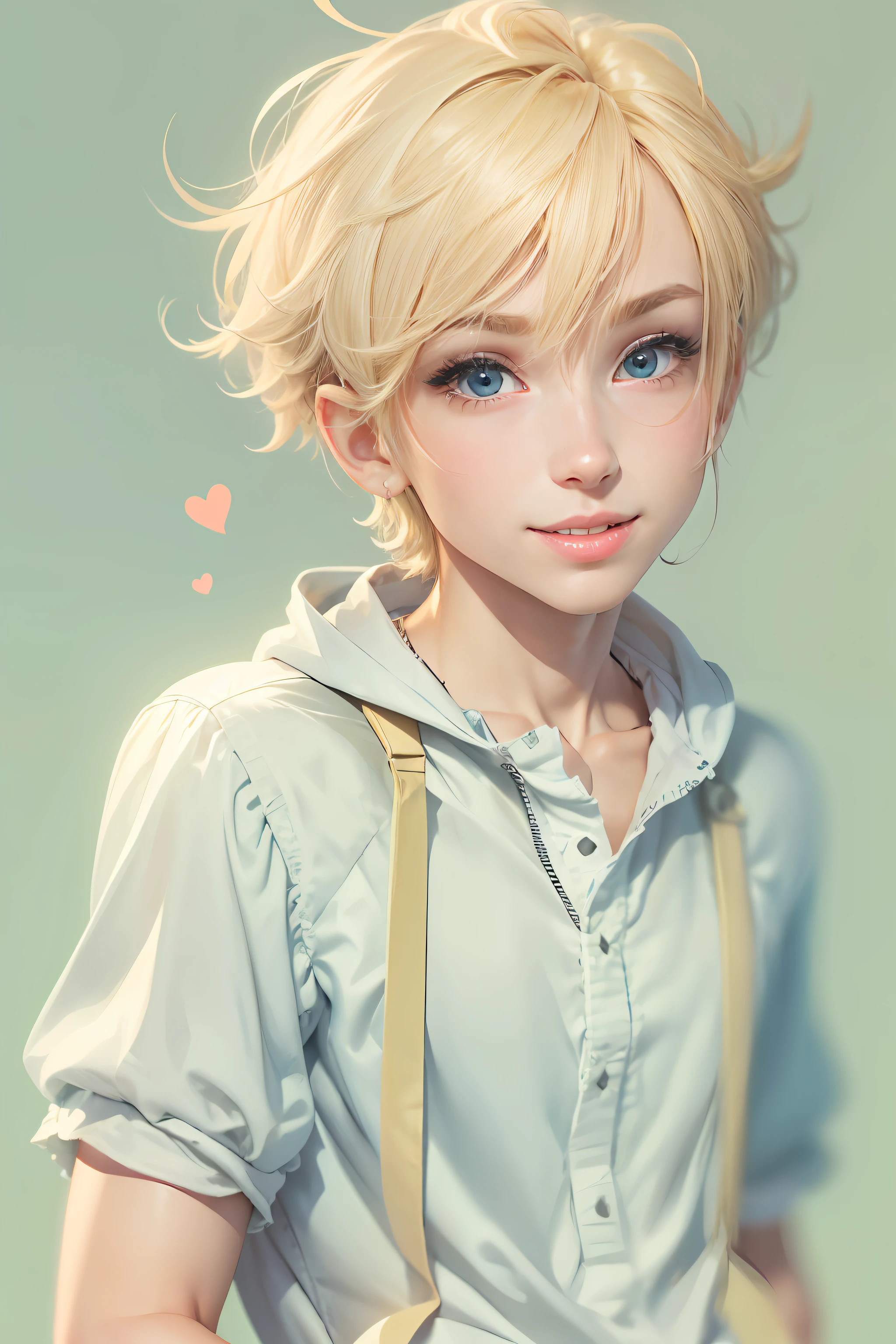 Anime boy with blonde hair and blue eyes wearing suspenders - SeaArt AI