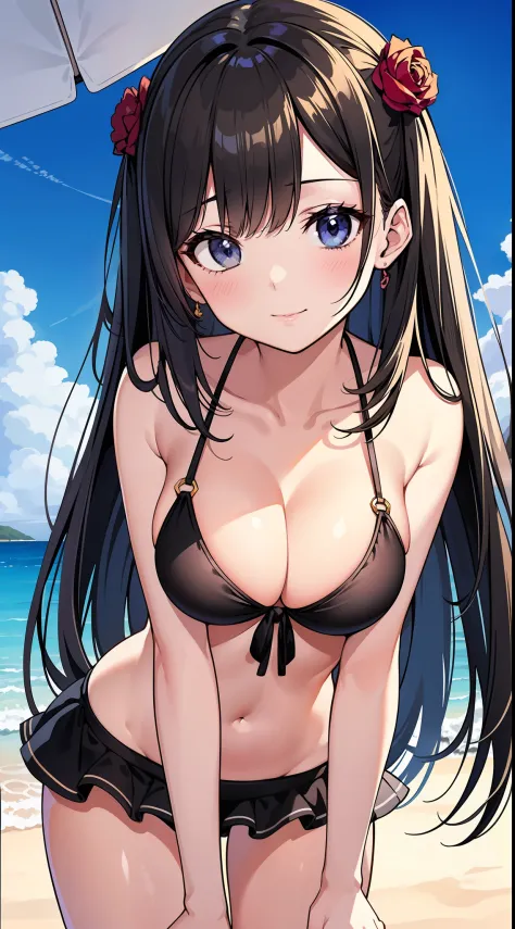Masterpiece、hightquality、1girl in、Adult woman with sex appeal、Perfect and beautiful body、breasts、Bikini with sex appeal、Cute anime illustration、the beach、