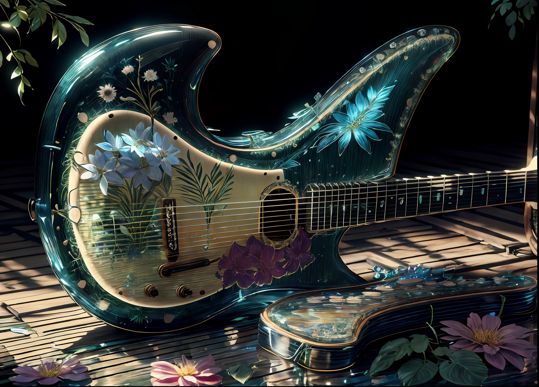 Glass guitar with flowers inside