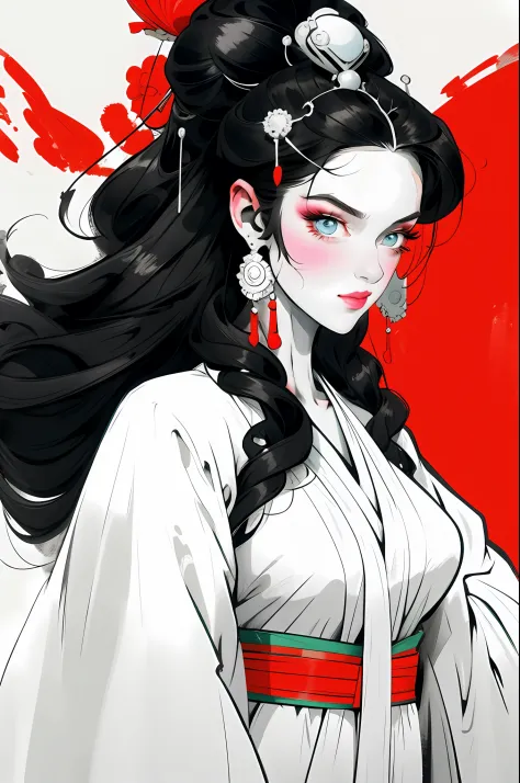 （Beautiful girl in black and white clothes），Full body standing painting，Wide sleeves，Big bright eyes，Beautiful face and smooth fair skin，s delicate face，hair-bun，An ancient Chinese beauty，wearing ancient Chinese costume，gossamer，head gear，Vivid and bright ...