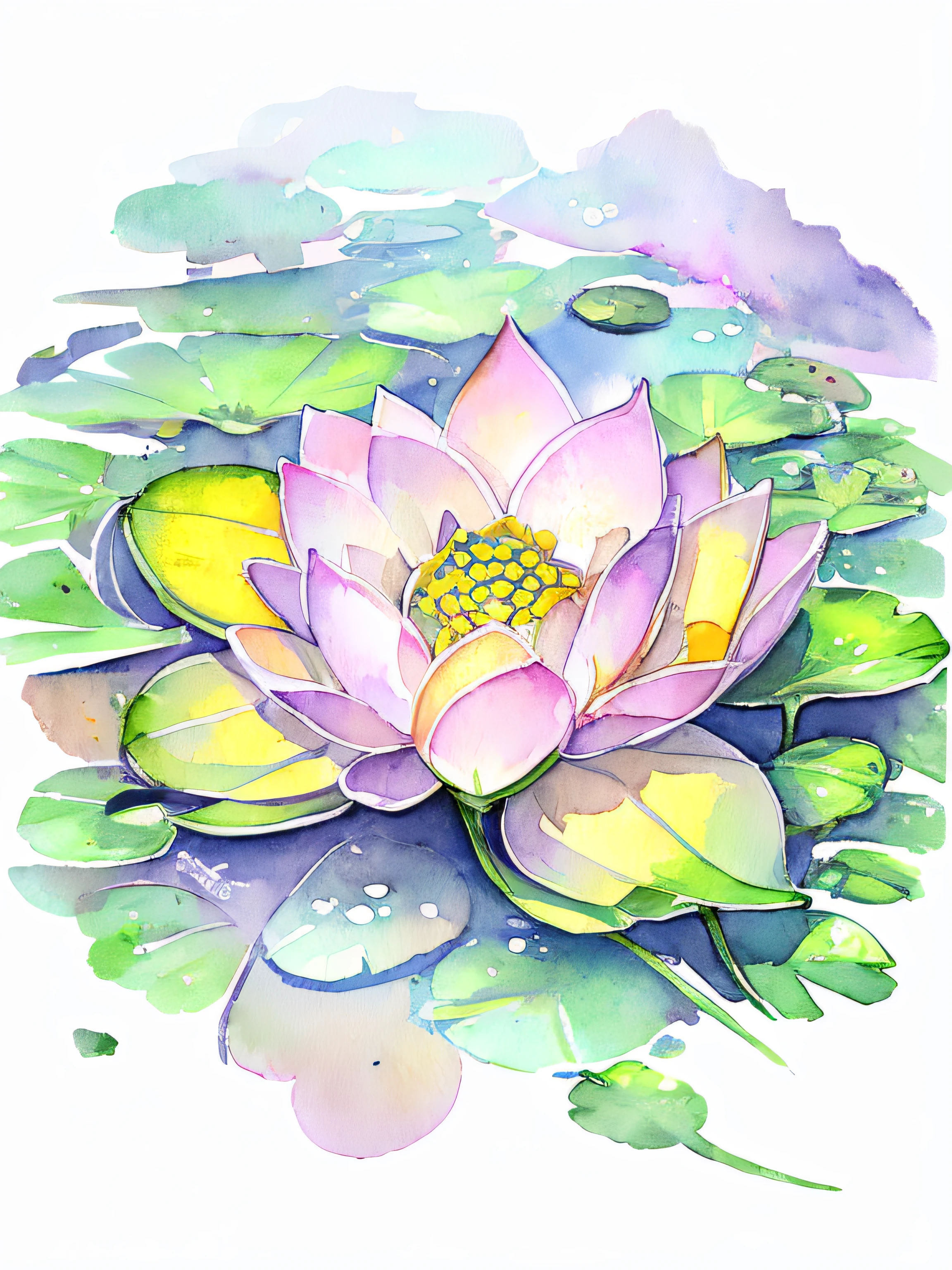 top view lotus flowers on the water surface, highly detailed render, concept art, depth of field, bokeh, octane render, sunny mystical atmosphere Elemental flowers, 32k, watercolor