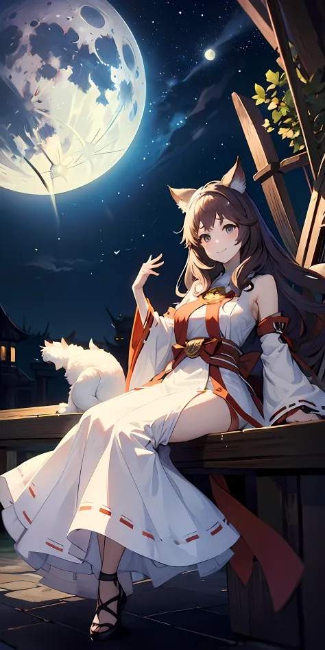 miko, 1 cute girl with cat ear and cat tail, granblue fantasy style, full_body, from_above, leaning_forward, girl,woman,female, ...