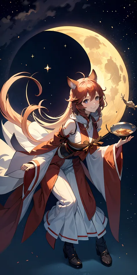 miko, 1 cute girl with cat ear and cat tail, granblue fantasy style, full_body, from_above, leaning_forward, girl,woman,female, ...