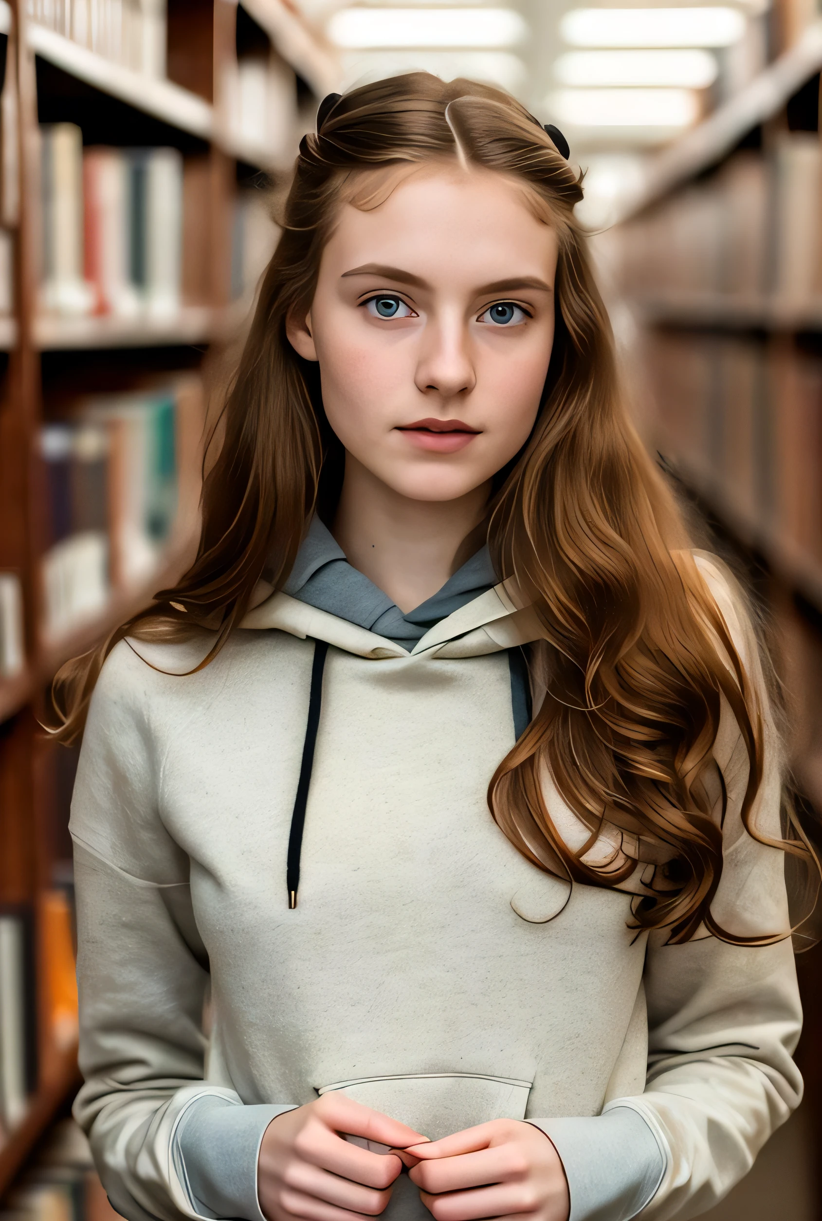 masterpiece, best quality, hyperrealistic, cinematic photo,  innocent 20yo female, 
swedish,
pronounced feminine features,

hoodie,
very long chestnut hair,
huge breasts,
freckled face,
(library background),
victorian style,
(8k, epic composition, photorealistic, sharp focus),
elaborate background,
dslr,

intricate details,




rule of thirds,