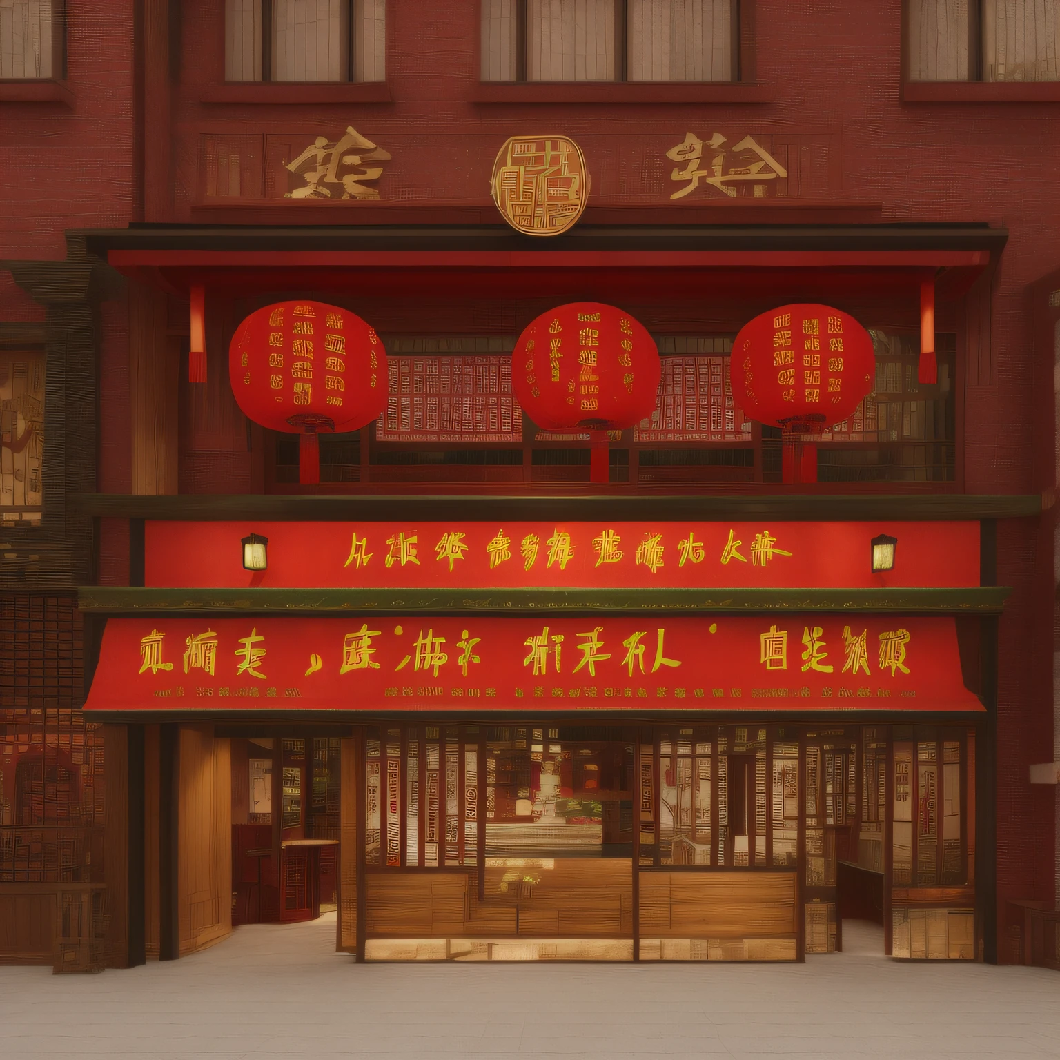 Arafed building with chinese writing and lanterns on the front - SeaArt AI