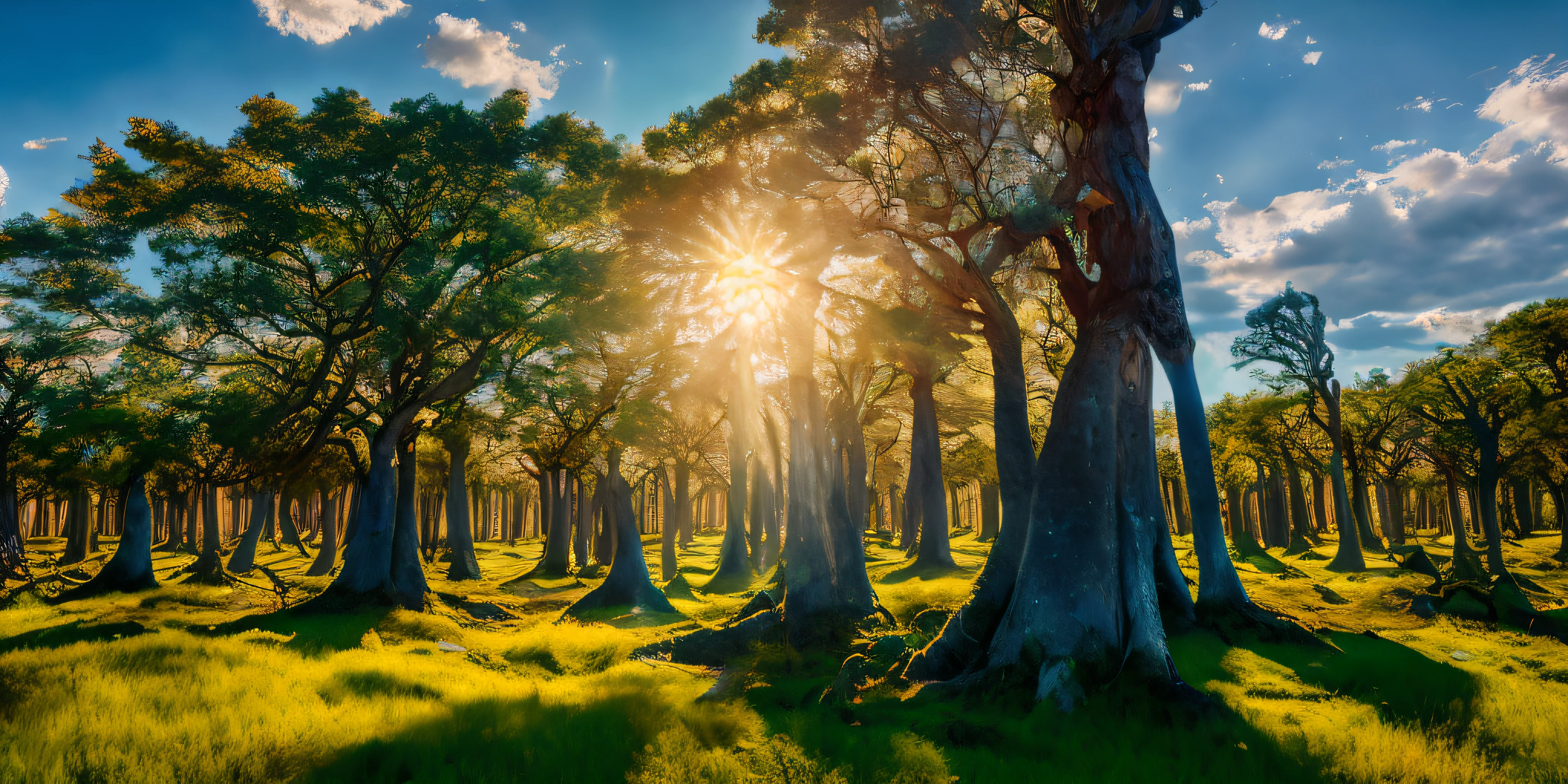 field of many trees intertwined in the trunks,amazing sky,Level 15,rocky surface,(photorealistic), [sharp focus], (HDR), (8k), (gigapixel), (masterpiece)