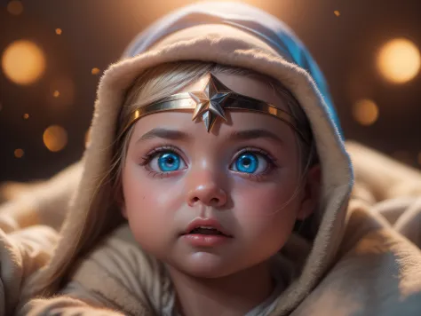 Close a powerful threat, The imposing appearance of the powerful baby-shaped Wonder Woman with gorgeous blue eyes dressed in bei...