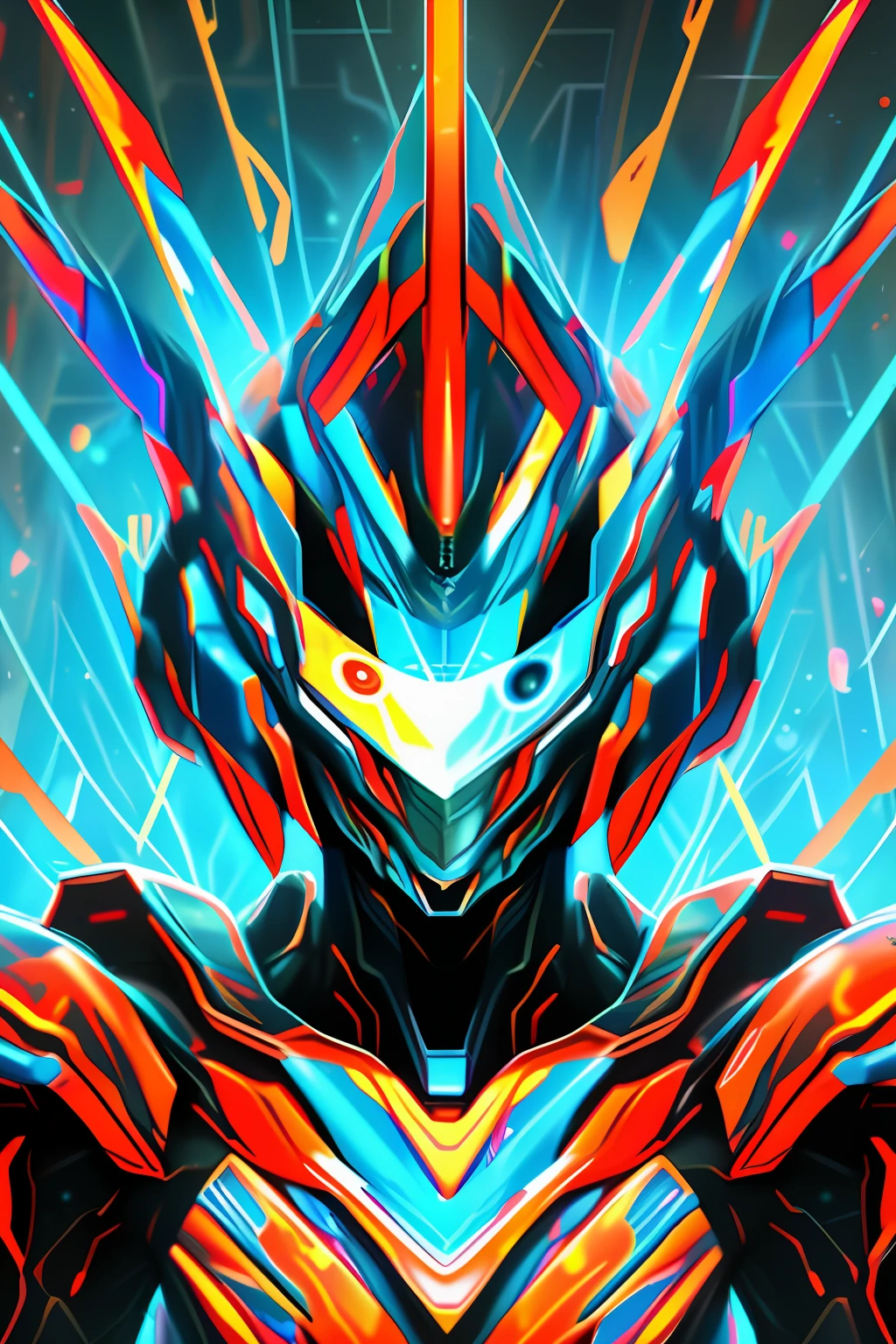 holograph, Detailed, Masterpiece, Best quality, mechs, Red and blue armor,  Black eyes, Science fiction, Ultra screen，Destruction background，quadratic element