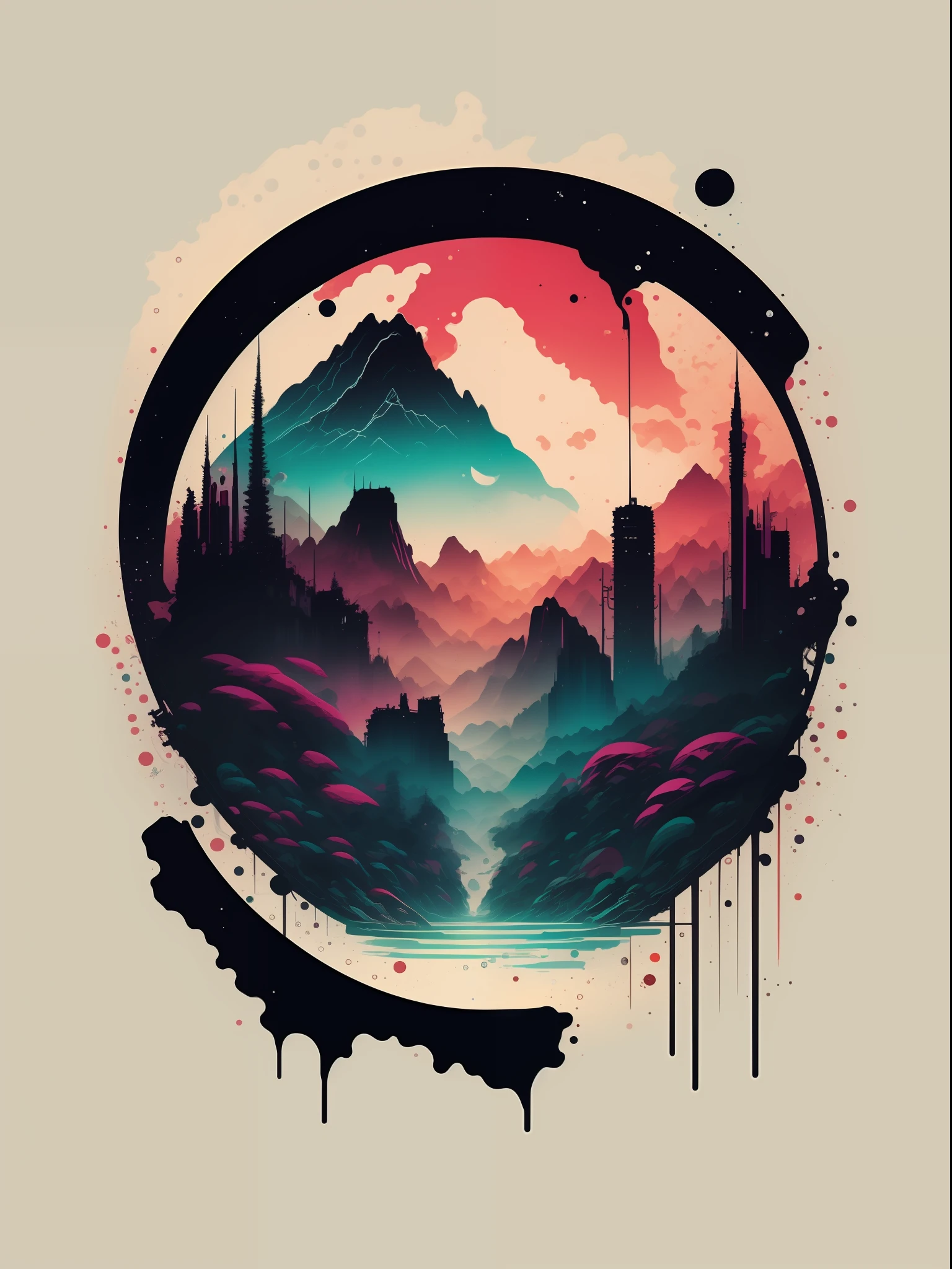 jesus planet earth, 2D t-shirt art, Cyberpunk, epic illustration, vector, 2d illustration, black background, very colorful, full gradient modern colors, Focused, front view